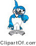Vector Illustration of a Cartoon Blue Jay Mascot Using a Magnifying Glass by Mascot Junction