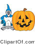 Vector Illustration of a Cartoon Blue Jay Mascot with a Halloween Pumpkin by Mascot Junction