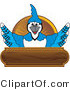 Vector Illustration of a Cartoon Blue Jay Mascot Wood Plaque Logo by Mascot Junction