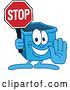 Vector Illustration of a Cartoon Blue Recycle Bin Mascot Gesturing and Holding a Stop Sign by Mascot Junction