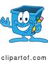 Vector Illustration of a Cartoon Blue Recycle Bin Mascot Holding a Pencil by Mascot Junction