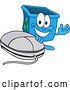 Vector Illustration of a Cartoon Blue Recycle Bin Mascot Presenting by a Computer Mouse by Mascot Junction