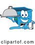Vector Illustration of a Cartoon Blue Recycle Bin Mascot Waiter Holding a Cloche Platter by Mascot Junction