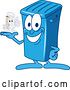 Vector Illustration of a Cartoon Blue Rolling Trash Can Bin Mascot Holding a Can by Toons4Biz