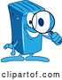 Vector Illustration of a Cartoon Blue Rolling Trash Can Bin Mascot Searching with a Magnifying Glass by Toons4Biz