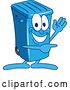 Vector Illustration of a Cartoon Blue Rolling Trash Can Bin Mascot Waving and Pointing by Mascot Junction