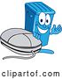 Vector Illustration of a Cartoon Blue Rolling Trash Can Bin Mascot Waving by a Computer Mouse by Toons4Biz
