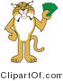 Vector Illustration of a Cartoon Bobcat Mascot Holding Cash by Mascot Junction