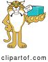 Vector Illustration of a Cartoon Bobcat Mascot Holding up a Thank You Gift, Symbolizing Gratitude by Mascot Junction