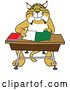 Vector Illustration of a Cartoon Bobcat Mascot Organizing and Doing Homework by Mascot Junction