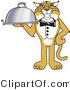 Vector Illustration of a Cartoon Bobcat Mascot Serving a Platter by Mascot Junction