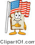 Vector Illustration of a Cartoon Bread Mascot Pledging Allegiance to the American Flag by Mascot Junction