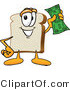 Vector Illustration of a Cartoon Bread Mascot Waving a Banknote by Mascot Junction