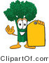 Vector Illustration of a Cartoon Broccoli Mascot Holding a Yellow Sales Price Tag by Mascot Junction