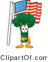 Vector Illustration of a Cartoon Broccoli Mascot Pledging Allegiance to the American Flag by Mascot Junction