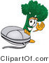 Vector Illustration of a Cartoon Broccoli Mascot Waving and Standing by a Computer Mouse by Mascot Junction