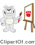 Vector Illustration of a Cartoon Bulldog Mascot Painting a Paw Print in Art Class by Mascot Junction