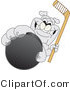 Vector Illustration of a Cartoon Bulldog Mascot Reaching up and Grabbing a Hockey Puck by Mascot Junction