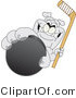 Vector Illustration of a Cartoon Bulldog Mascot Reaching up and Grabbing a Hockey Puck by Toons4Biz