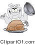 Vector Illustration of a Cartoon Bulldog Mascot Serving a Thanksgiving Turkey by Mascot Junction