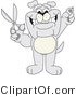 Vector Illustration of a Cartoon Bulldog Mascot Standing and Holding up Scissors by Mascot Junction