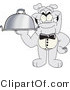 Vector Illustration of a Cartoon Bulldog Mascot Waiter Serving a Platter by Mascot Junction