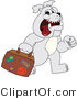 Vector Illustration of a Cartoon Bulldog Mascot Walking and Carrying a Suitcase by Mascot Junction