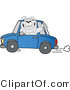 Vector Illustration of a Cartoon Bulldog Mascot Waving and Driving a Blue Car by Toons4Biz
