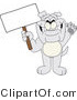 Vector Illustration of a Cartoon Bulldog Mascot Waving and Holding a Sign by Mascot Junction