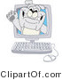 Vector Illustration of a Cartoon Bulldog Mascot Waving from a Computer by Mascot Junction