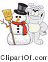 Vector Illustration of a Cartoon Bulldog Mascot with a Christmas Snowman by Toons4Biz