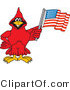 Vector Illustration of a Cartoon Cardinal Mascot with an American Flag by Mascot Junction