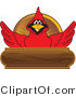 Vector Illustration of a Cartoon Cardinal Mascot Wood Plaque Logo by Mascot Junction