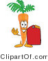 Vector Illustration of a Cartoon Carrot Mascot Holding a Red Sales Price Tag by Mascot Junction