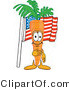 Vector Illustration of a Cartoon Carrot Mascot Pledging Allegiance to an American Flag by Mascot Junction