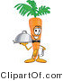 Vector Illustration of a Cartoon Carrot Mascot Serving a Dinner Platter While Waiting Tables in a Restaurant by Mascot Junction