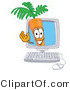 Vector Illustration of a Cartoon Carrot Mascot Waving from Inside a Computer Screen by Mascot Junction
