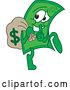 Vector Illustration of a Cartoon Cash Money Dollar Bill Mascot Quietly Sneaking Away with a Full Bag of Money by Mascot Junction