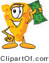 Vector Illustration of a Cartoon Cheese Mascot Holding a Green Dollar Bill by Mascot Junction