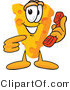 Vector Illustration of a Cartoon Cheese Mascot Pointing to and Holding a Red Phone by Mascot Junction