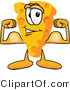 Vector Illustration of a Cartoon Cheese Mascot Showing His Strength by Flexing His Strong Bicep Arm Muscles by Mascot Junction