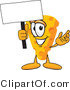 Vector Illustration of a Cartoon Cheese Mascot Waving a Blank White Advertising Sign by Mascot Junction