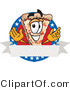 Vector Illustration of a Cartoon Cheese Pizza Mascot over a Blank White Banner on an American Themed Business Logo by Mascot Junction