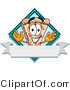 Vector Illustration of a Cartoon Cheese Pizza Mascot over a Blank White Business Label Banner by Mascot Junction