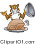 Vector Illustration of a Cartoon Cheetah Mascot Serving a Thanksgiving Turkey by Mascot Junction