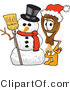 Vector Illustration of a Cartoon Chicken Drumstick Mascot with a Snowman on Christmas by Mascot Junction