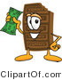 Vector Illustration of a Cartoon Chocolate Mascot Holding a Dollar Bill by Mascot Junction