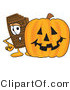 Vector Illustration of a Cartoon Chocolate Mascot with a Carved Halloween Pumpkin by Mascot Junction