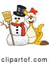 Vector Illustration of a Cartoon Christmas Kangaroo Mascot by a Winter Snowman by Mascot Junction