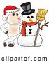 Vector Illustration of a Cartoon Christmas Lamb Mascot with a Winter Snowman by Mascot Junction
